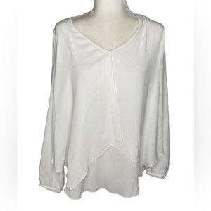 Joseph Ribkoff V-Neck 3/4 Sleeve Kerchief Hem Tunic Top Size 8 Layered White